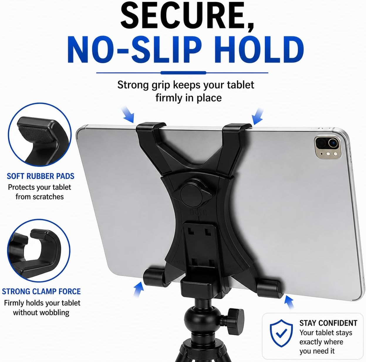 Acuvar Universal Tablet Tripod Mount Holder, Adjustable Stand Adapter for iPad, Samsung Galaxy Tab & Surface, Fits 8–11 Inch Tablets (Vertical & Horizontal), Compatible with Tripods & Monopods