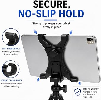 Acuvar Universal Tablet Tripod Mount Holder, Adjustable Stand Adapter for iPad, Samsung Galaxy Tab & Surface, Fits 811 Inch Tablets (Vertical & Horizontal), Compatible with Tripods & Monopods