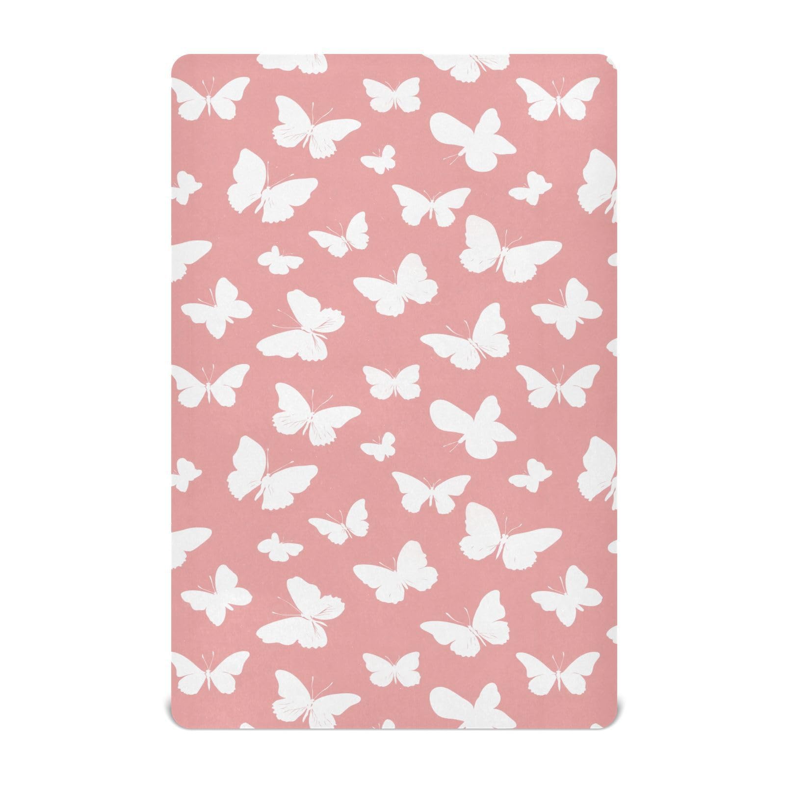 Crib Sheet Breathable Soft Crib Mattress Sheet for Baby Toddler Boys Girls Fitted Pack n Play Crib Sheet Fit Standard Crib Mattress 39 x 27 Inch Pink Butterfly Silhouettes