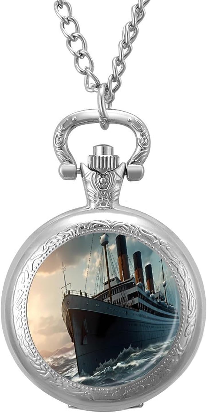 Titanic Sailing Ship Vintage Pocket Watch Alloy Watch Pendant Necklace Men Women Gift
