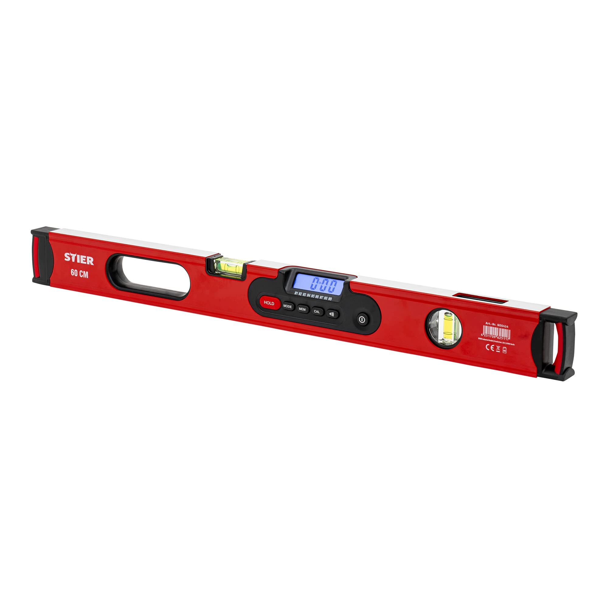 STIER Digitale Wasserwaage, SDW-600 LCD-Display, ±0,2°, 60 cm, vertikal & horizontal einsetzbar, HOLD-Funktion