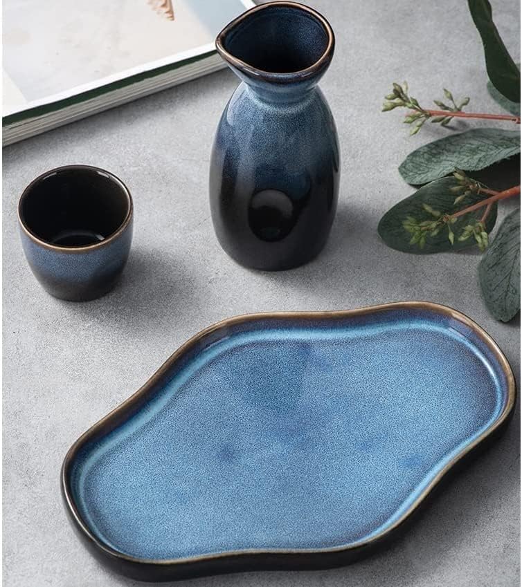 Sake Cup Set,Gift for Beer Cup,Traditional Sake Set, Ceramic Sake Set,Traditional Porcelain Japanese Pottery Hot Saki Drink, 6Pcs Include 1 Sake Bottle 1Tray 4 Cup,for FA