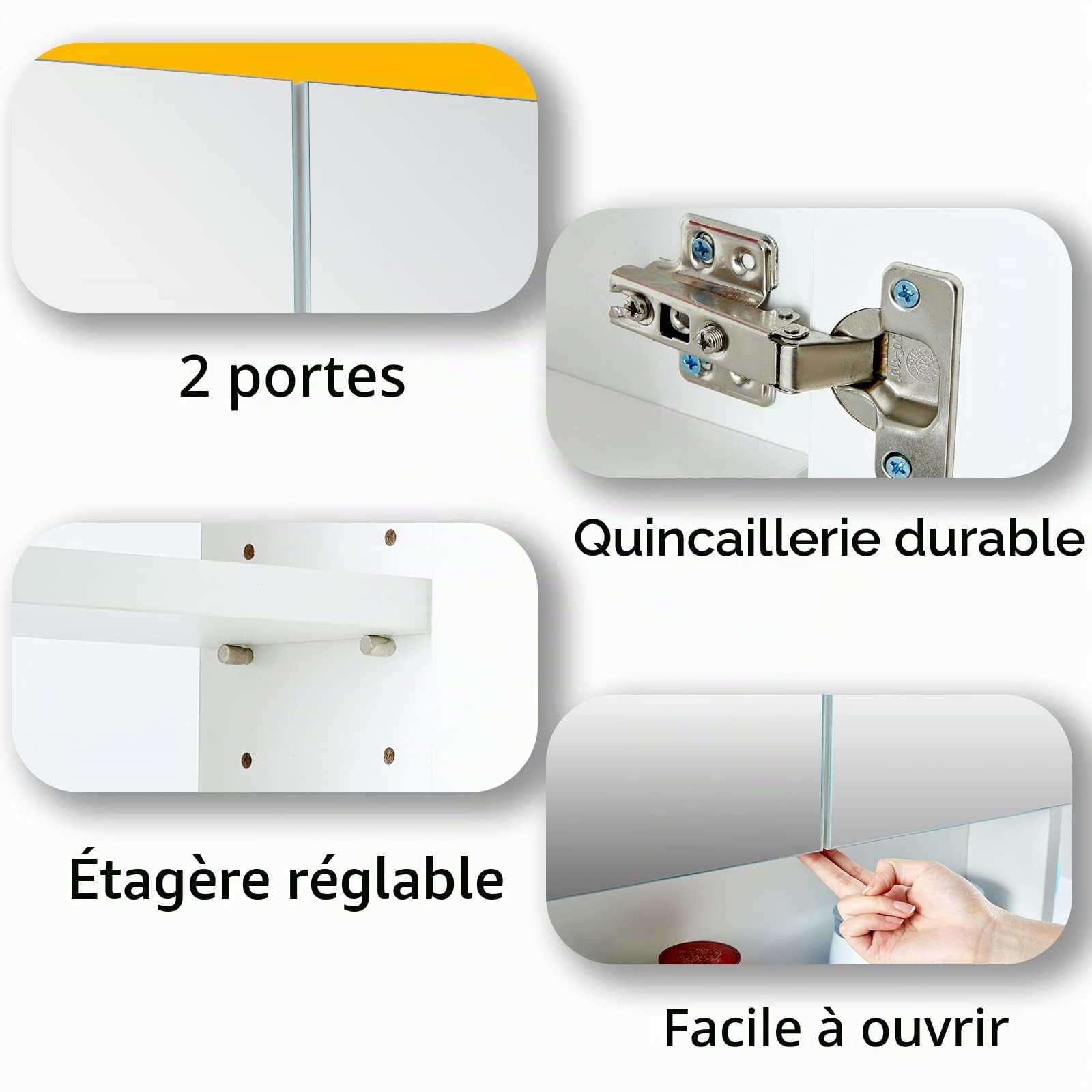 LEMROE Armoire de Salle de Bain Avec Miroir et 2 Portes - Rangement Avec Étagères Réglables - Murale en MDF (50 x 13 x 60 cm)