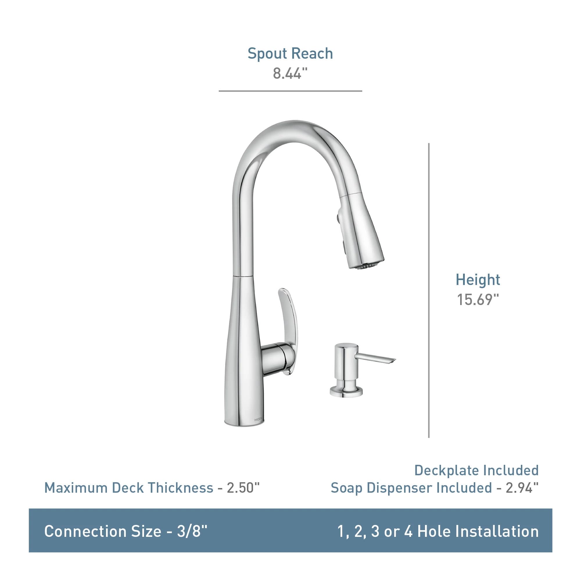 MOEN Reyes 87932BL - Grifo de cocina extraíble con acoplamiento magnético, color negro mate