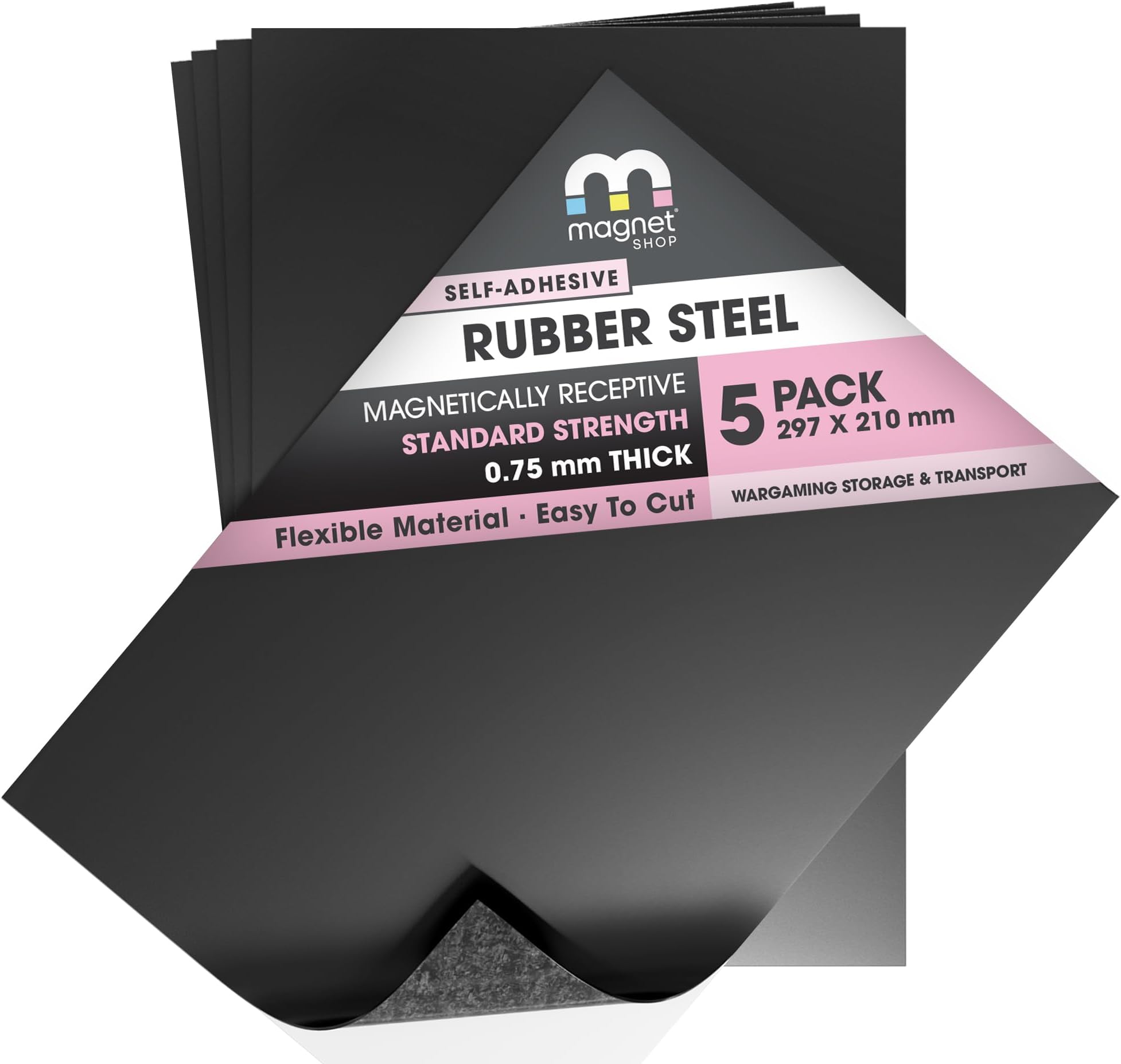 TMS Rubber Steel Sheets | Soft Metal Ferrous Sheet for Wargaming Miniature Storage, Magnetic Displays or Hobby Purposes | 5 Pack | 0.75mm thick | A4 (30×21cm)
