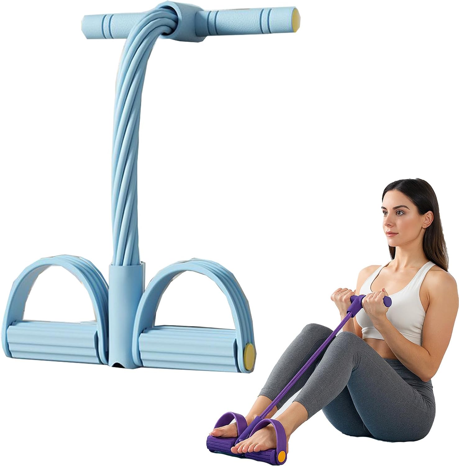 Pedal Resistance Band with Handle, 8-Tube Heavy Duty Resistance Bands with Foam Handles & Adjustable Pedals, Portable Full Body Workout Equipment for Abs, Arms, Legs, Waist, Home Fitness