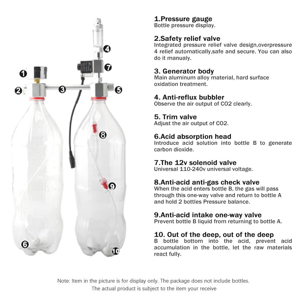 Aquarium DIY Kit de système de générateur de CO2 Système de générateur de CO2 avec électrovanne Diffuseur de Bulles Kit de réacteur de dioxyde de Carbone pour Plantes Aquarium Régulateur de