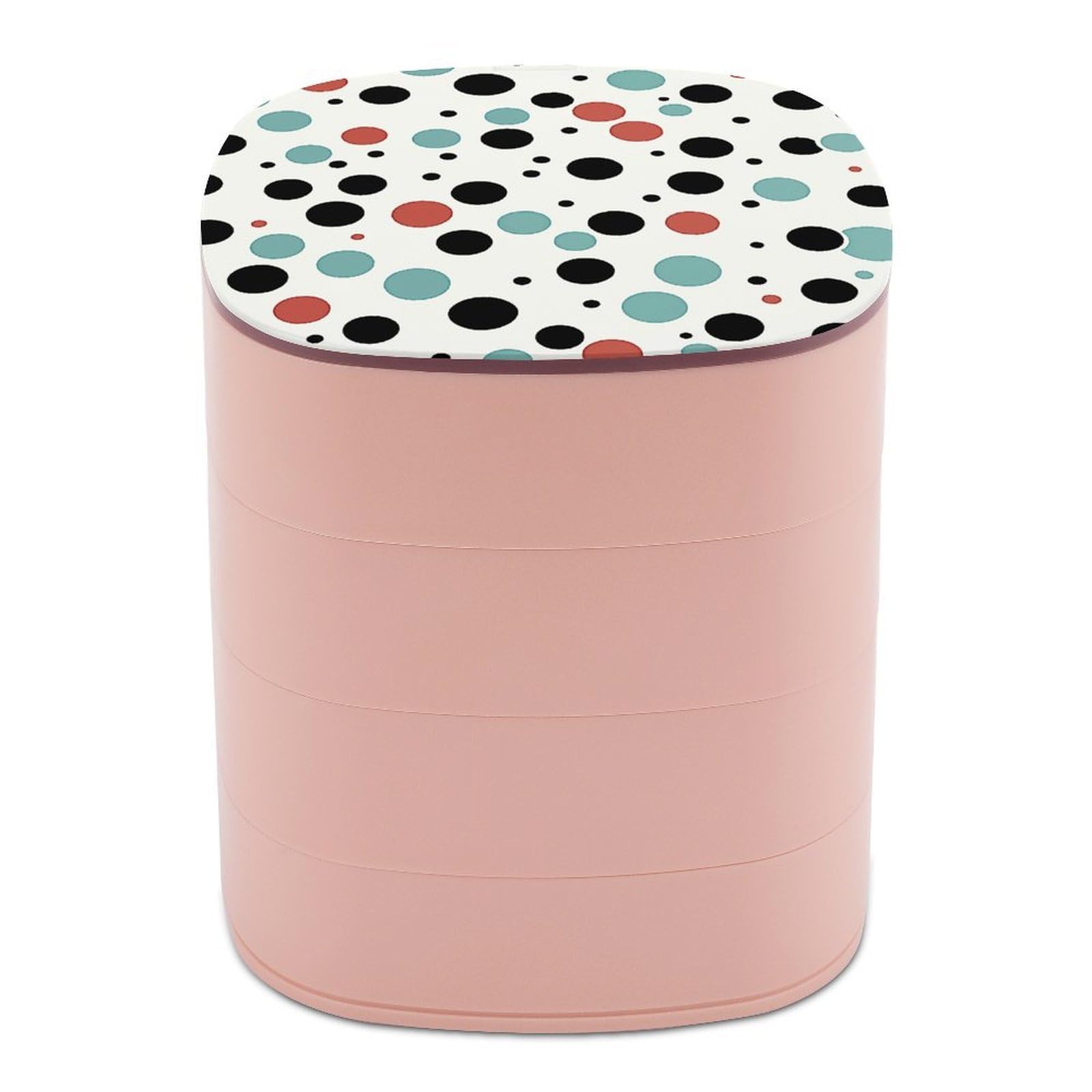 FekiLoot Polka Dot Jewelry Box 4-Layers Rotatable Jewelry Organizer Storage Box with Mirror Cute Travel Jewelry Case Portable Earring Holder Organizer for Ring Necklace Bracelet