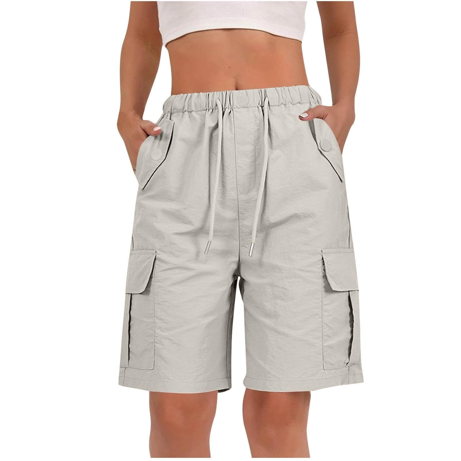 Generico Pantaloni da Lavoro Donna Multitasche Bermuda Estivi Cargo Pantaloncini Vita Elastica Leggeri Shorts Escursionismo Casual Esterno Pantaloni Corti per Viaggi Escursioni con 4 Tasche