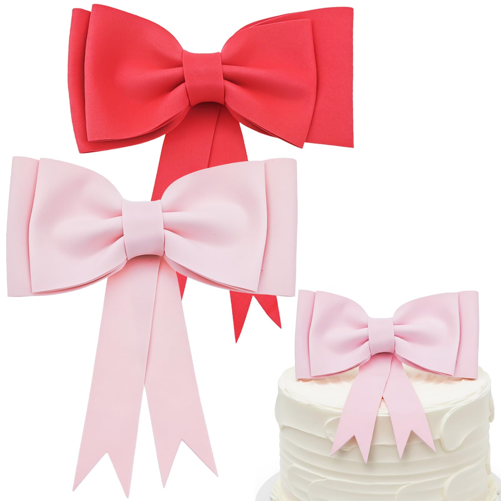 Capiant 2Pcs Oversized Pink Bow Cake Topper, EVA Foam Bowknot Decor for Princess Birthday Wedding Party Supplies