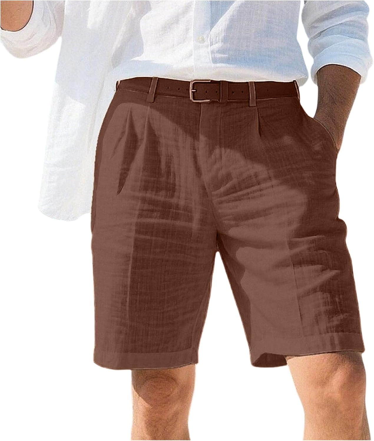 Ymosrh Men's Summer Shorts Pleated Front Solid Straight Leg Beach Vacation Dress Shorts S-3XL