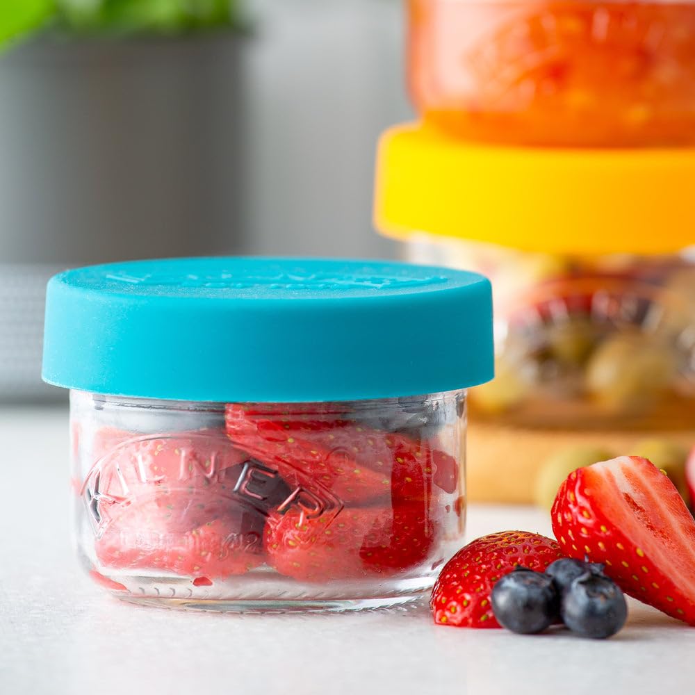 Kilner Zestaw 2 szklanych słoików z szczelnymi silikonowymi pokrywkami o pojemności 0,125 l, idealne do nasion, orzechów, owoców, warzyw i przekąsek