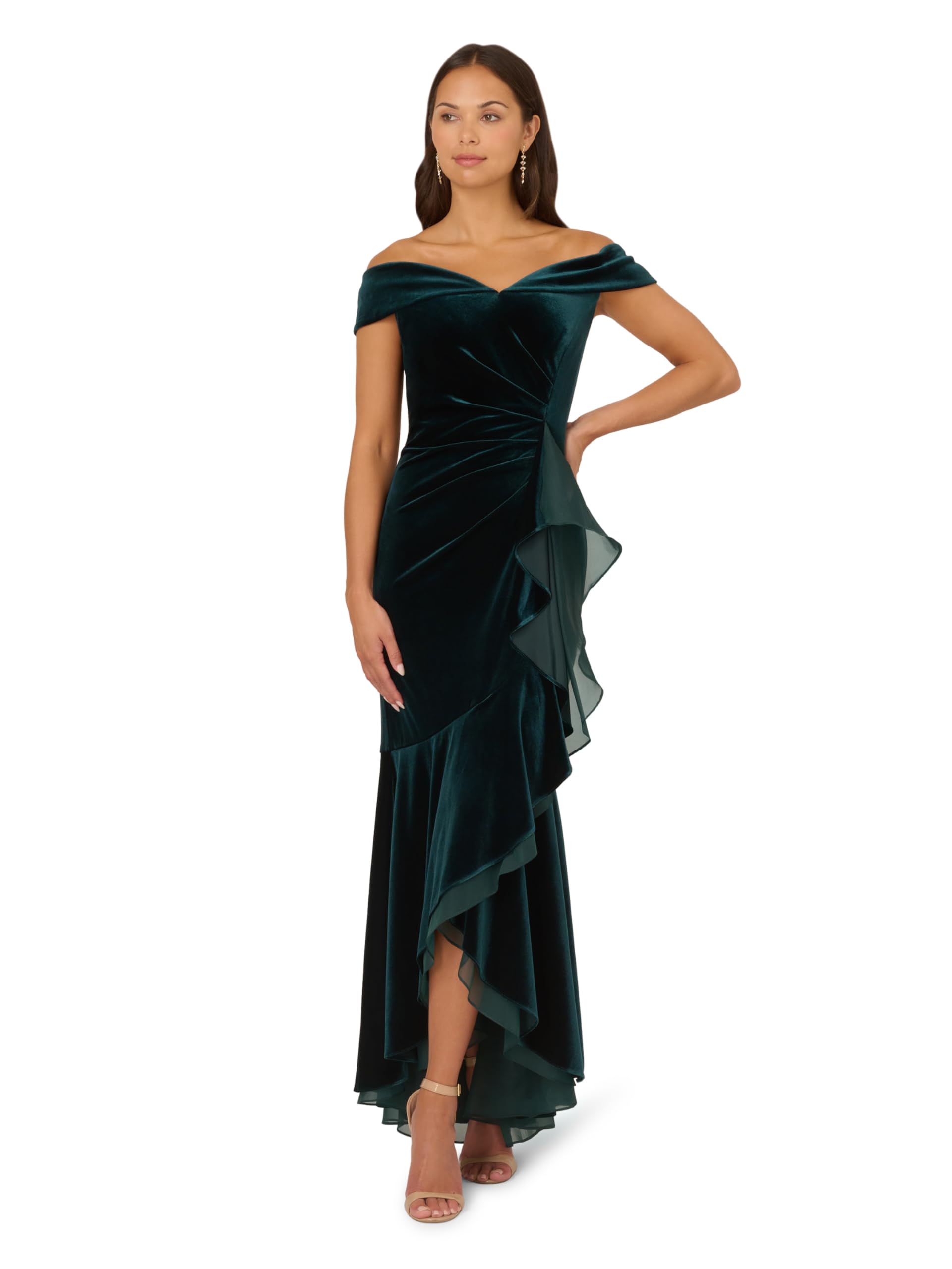 Adrianna Papell Women's Velvet Off The Shoulder Gown Special Occasion Dress,  Hunter, 8 : Amazon.co.uk: Fashion