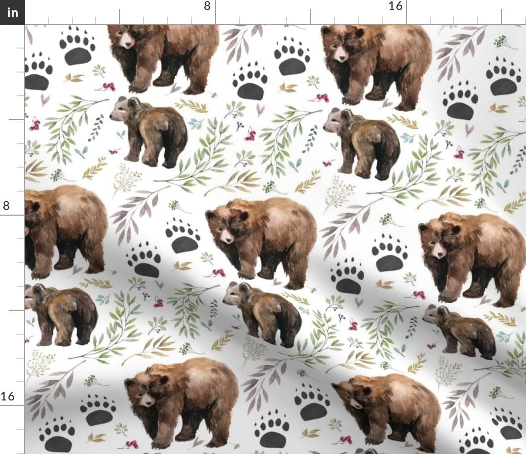 Spoonflower Fabric - Watercolor Bear Woods Boy Woodland Forest Animal Boho Nursery Bears Printed on Petal Signature Cotton Fabric Fat Quarter - Sewing Quilting Apparel Crafts Decor