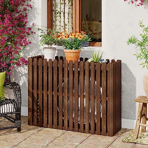 Cubierta exterior de madera para aire acondicionado en terrazas y jardines rústicos