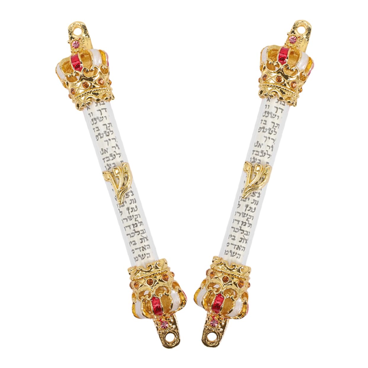 STOBAZA 2pcs Religious Metal Mezuzah - Door Hebrew and English Blessing, Crown Design for Jewish Mitzvah, House Warming, and Religious Festivals, and Elegant