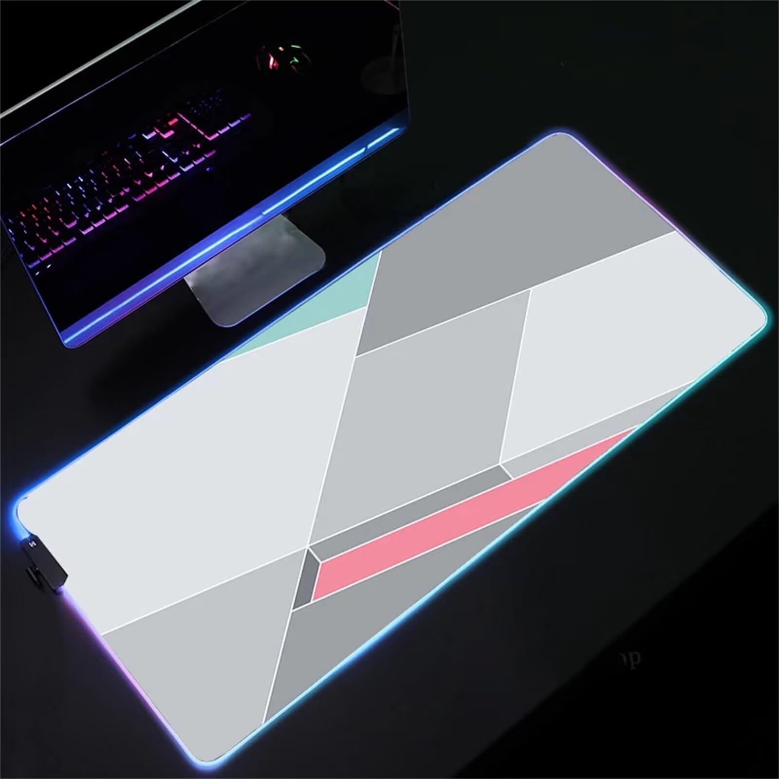 Tappetino per Mouse RGB XXL Grande Tappetino per Mouse da Gioco LED Grigio Rosa 900x400x4mm con 14 Modalità di Illuminazione e Base in Gomma Antiscivolo per Giochi Lavoro e Studio