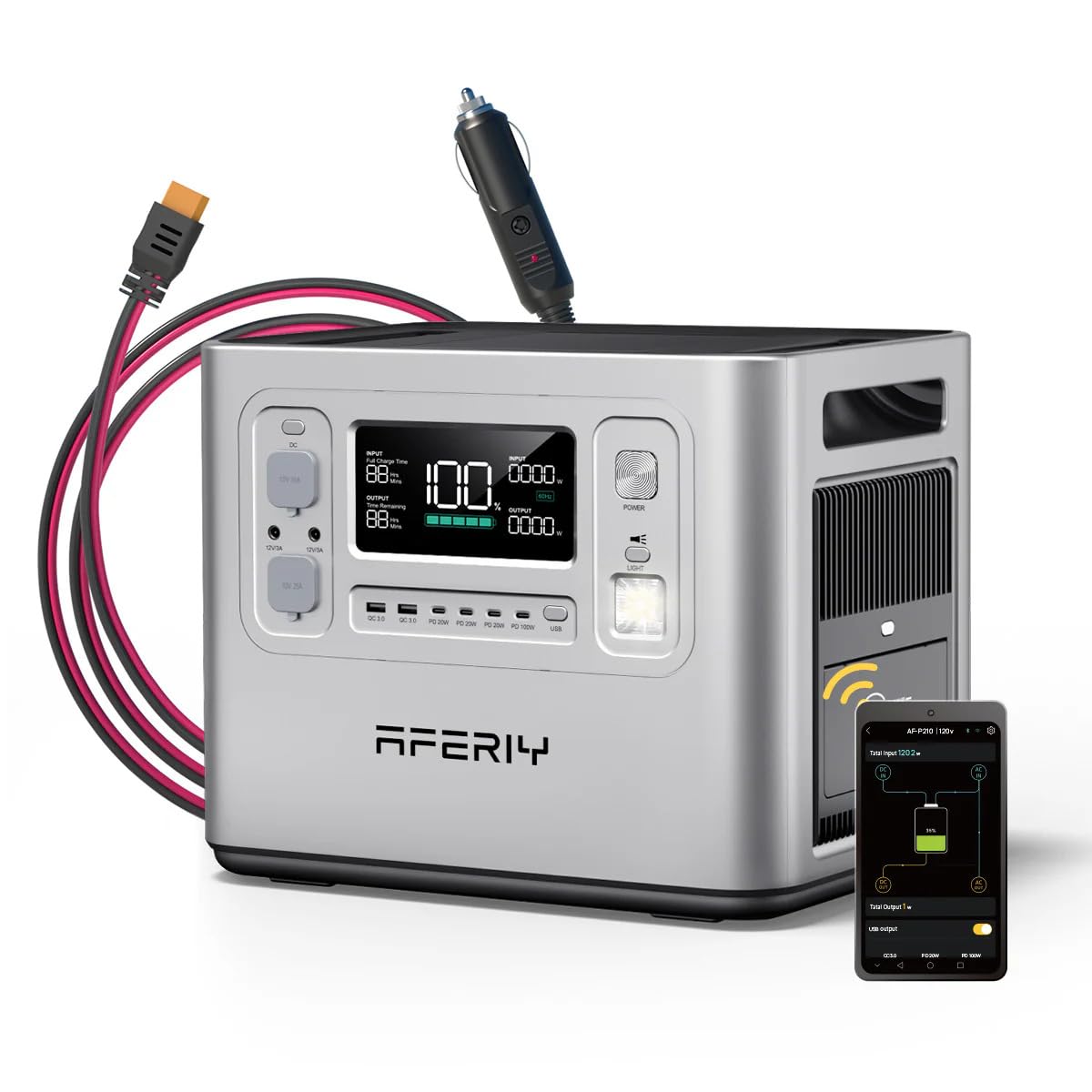 AFERIY Station Electrique Portable 2400W, 2048Wh Batterie Nomade LiFePO4, Charge Rapide en 1,2H, 13 Ports, UPS, Generateur Electrique Solaire pour Domestique/Camping-Car/Panne de Courant, Argent