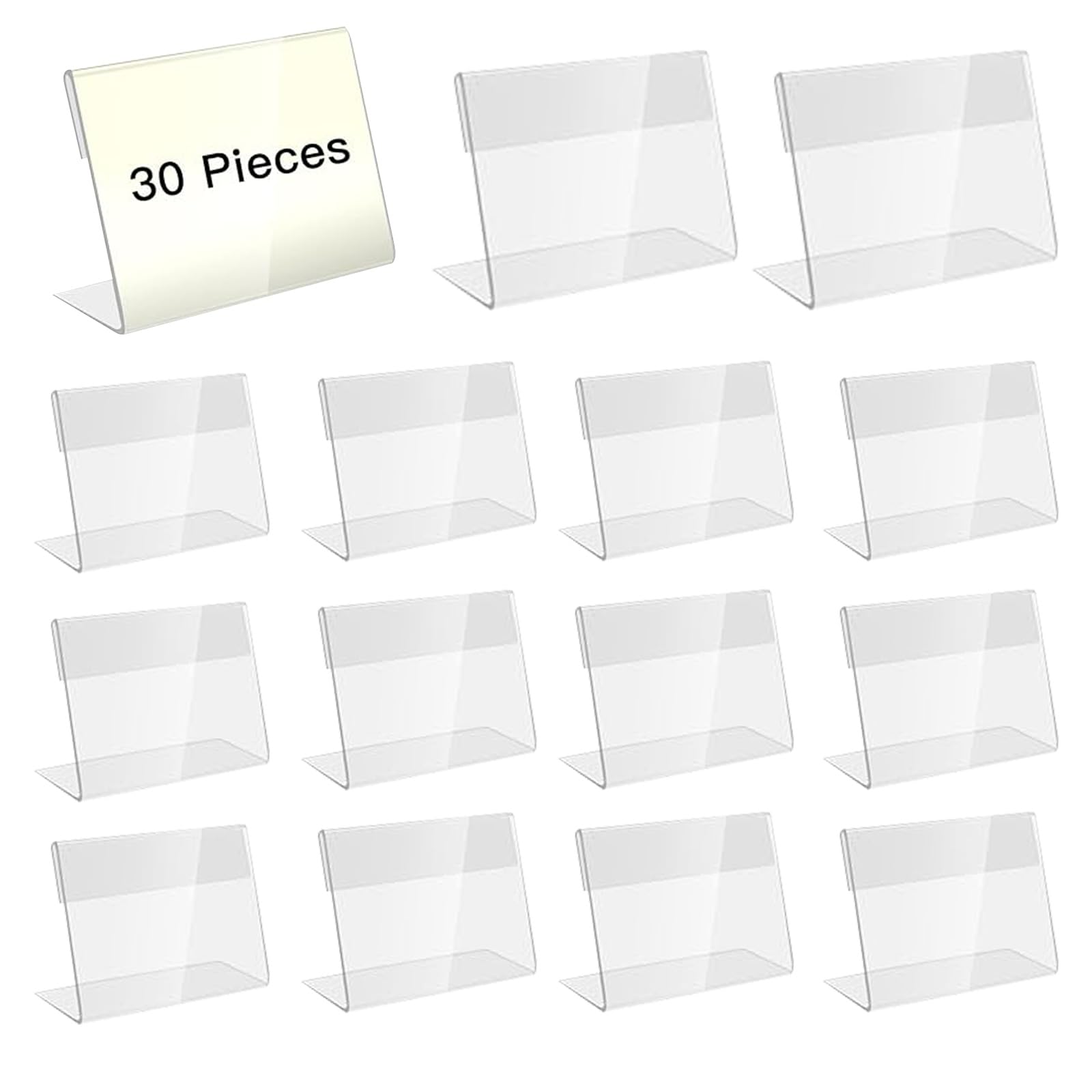 Porte-étiquette Transparent 30 Pièces, 4 x 6 cm Mini Présentoir Acrylique, Porte-cartes de Nom pour Buffet, Prix, Table, Magasin et Supermarché, Signalétique Transparente Réutilisable