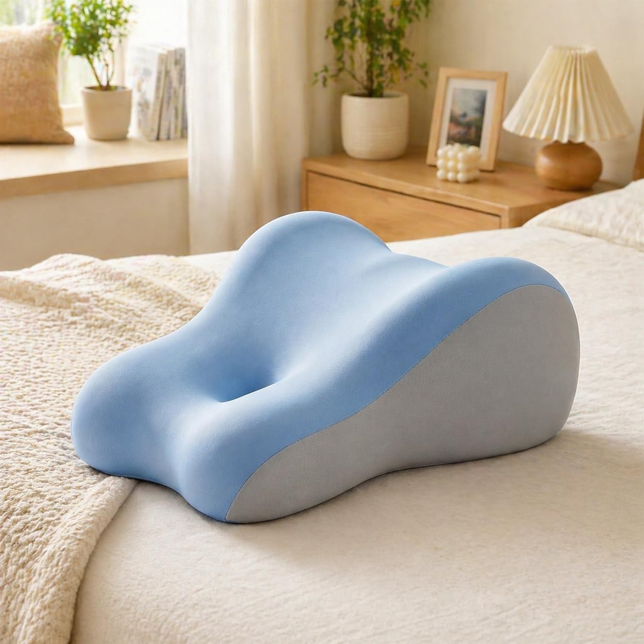 Memory Foam Wedge Pillow, Multi-Position Support Pillow for Neck and Waist (Blue)