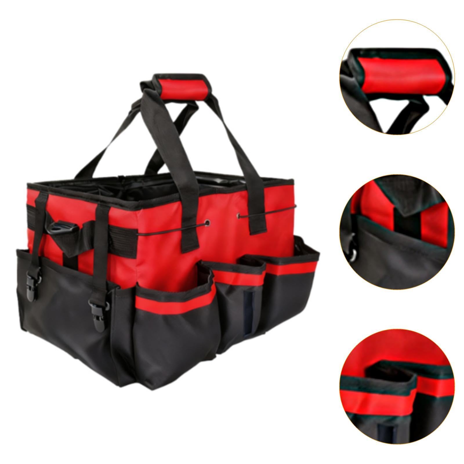 Reinigungstasche Organizer Arbeitsbeutel Tragetasche Werkzeughalter Polyester für Reinigung Haushalt Küche Bad Innenraum Garten, Rot