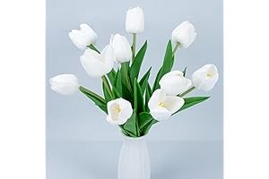 10 White Tulips Artificial Flowers - Fake White Tulips Real Touch Flowers