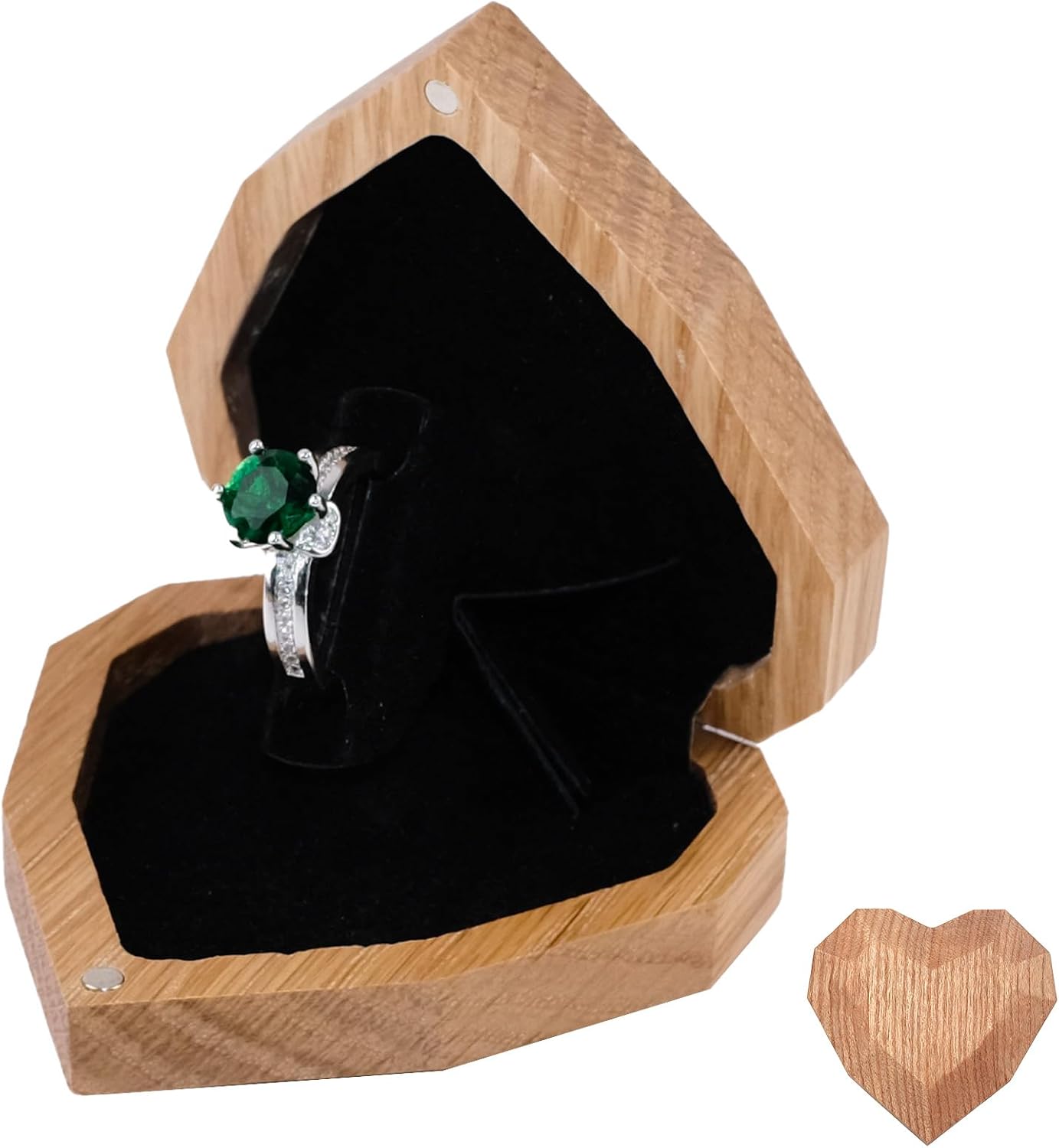 Wood Engagement Ring Box For Proposal Rotating Ring Box Case Wedding Day Jewelry Gift Box Packaging(White Oak, Heart Shape)