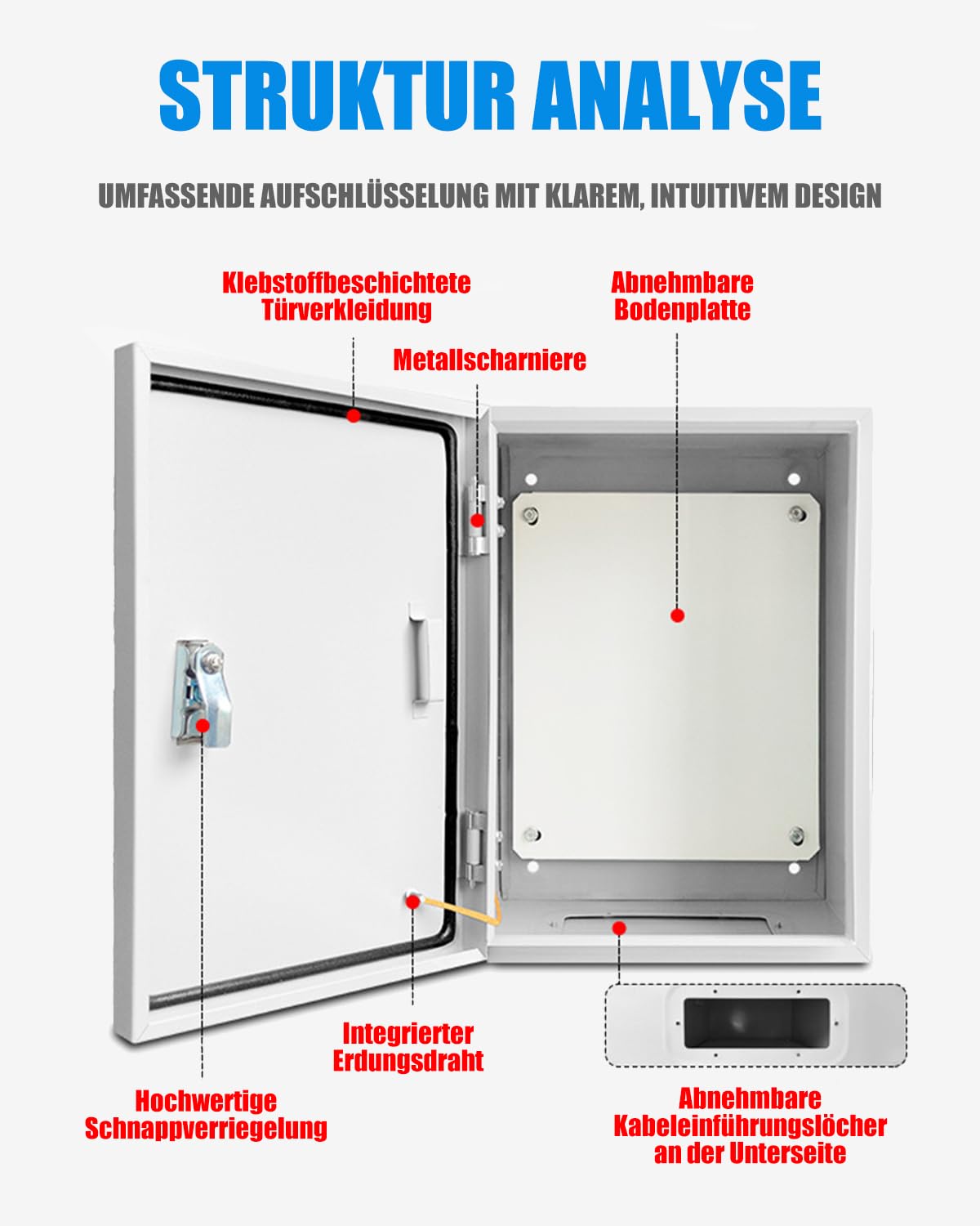 Caja de distribución de acero inoxidable, 40 x 30 x 20 cm, resistente al agua, distribuidor eléctrico montado en la pared exterior, con cerradura estable y junta impermeable