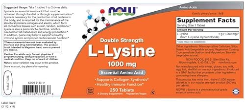 Miniatura 6 de NOW Suplementos, L-carnitina 1,000 mg, forma más pura, aminoácido, soporte de fitness*, 100 tabletas y suplementos, L-lisina (clorhidrato de