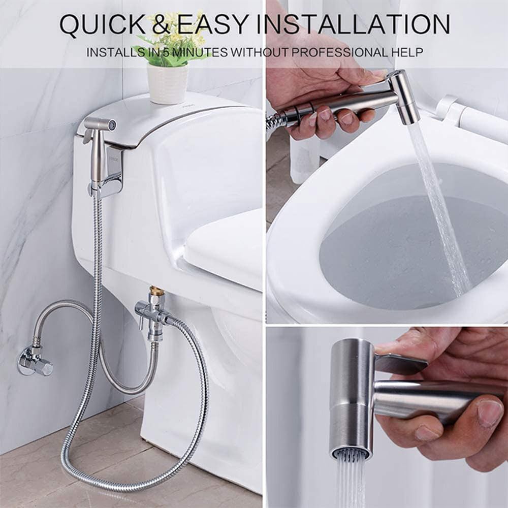 Set di 2 spruzzatori portatili per bidet e WC, in acciaio inox, per l'igiene personale del bagno, kit per bidet personale, bagno per animali domestici, lavaggio auto, fiori d'acqua (G1/2)
