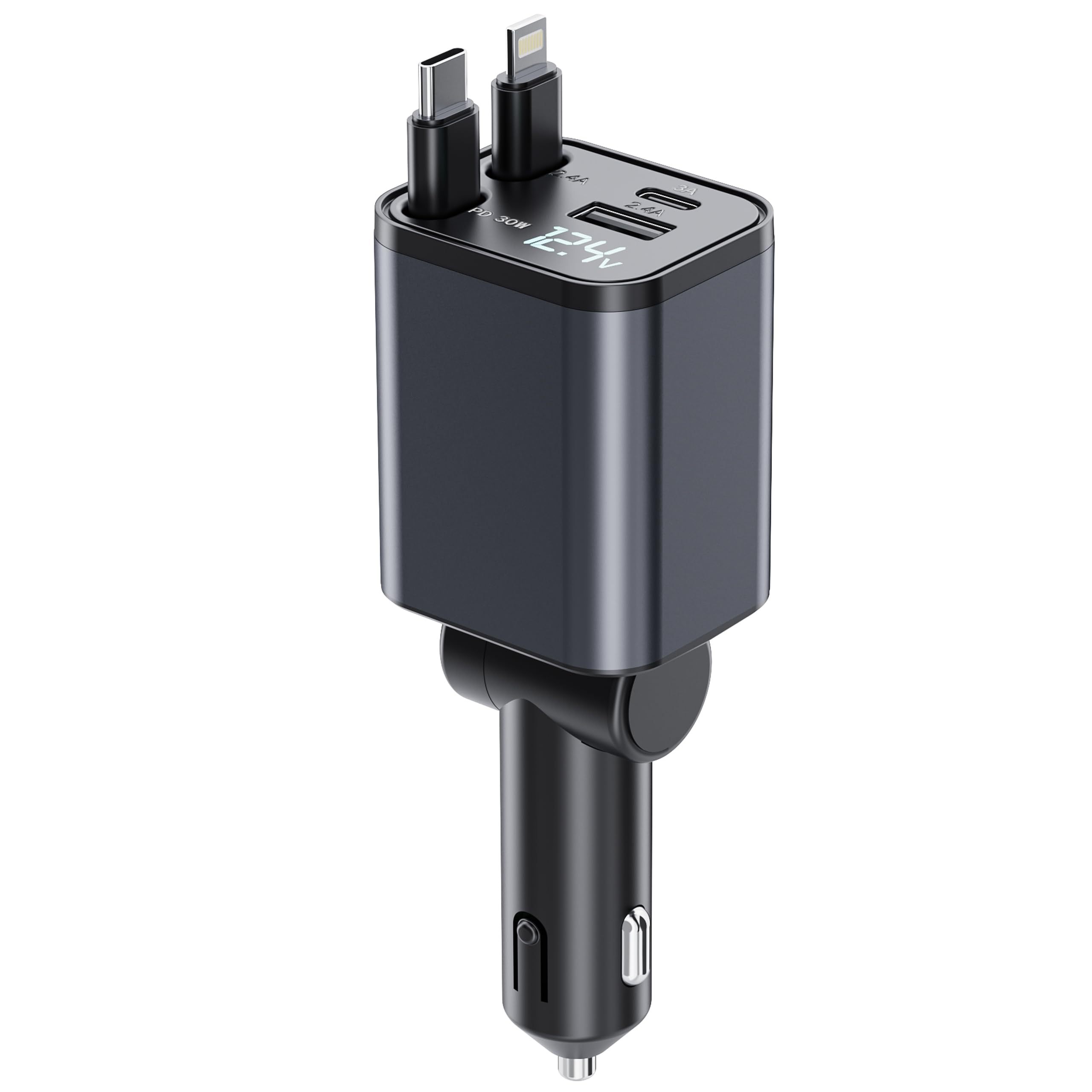 htrahy【小型＆新登場】車 充電器 巻き取り式 カーチャージャー 急速充電 タイプC/USB/ライトニングポート 4台同時使用 LED 電圧表示 ipho Amazon.co.jp: htrahy【小型新登場】車 充電器 巻き取り式