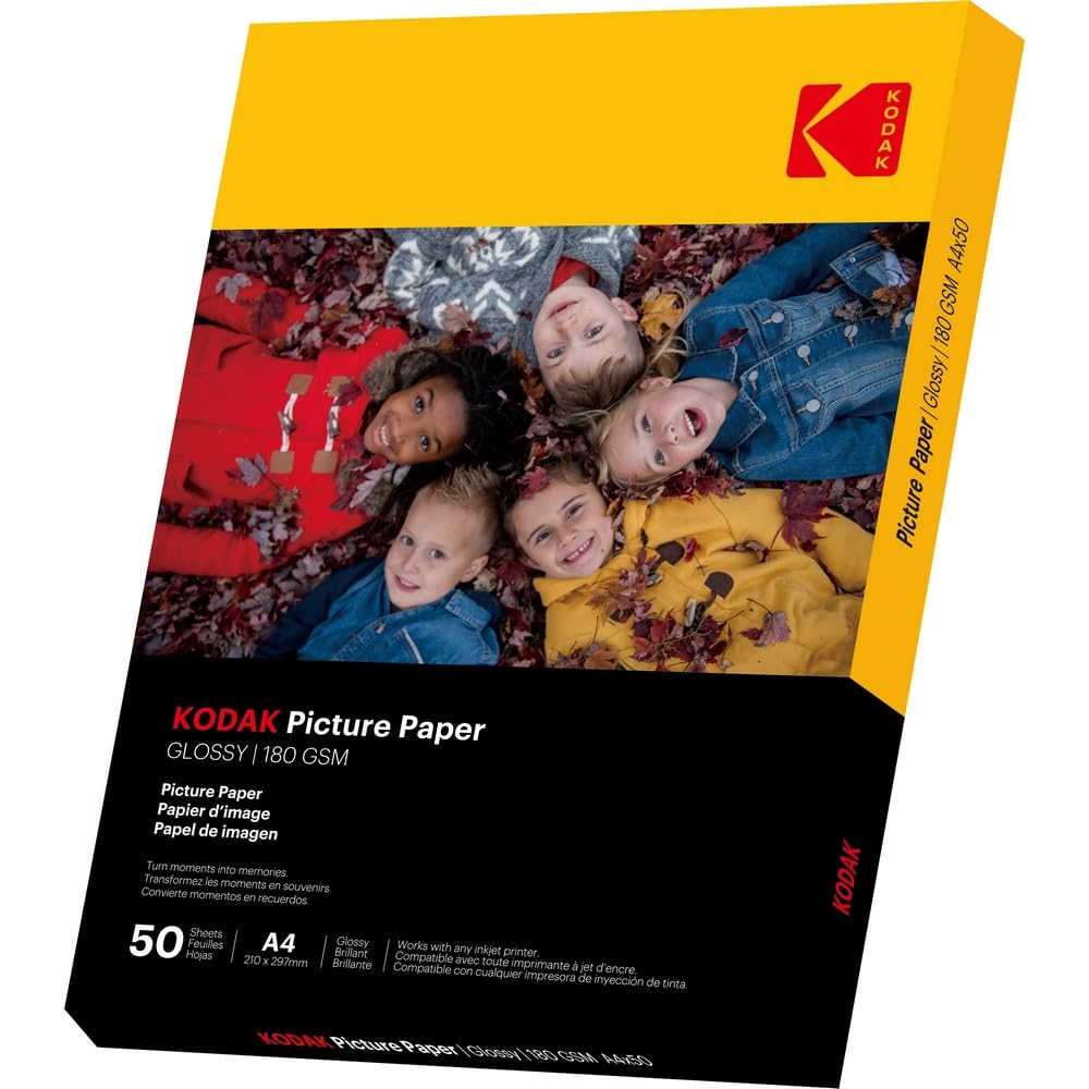 KODAK Picture Paper Papier Photo Brillant A4 180g/m² 50 Feuilles Jet d'Encre