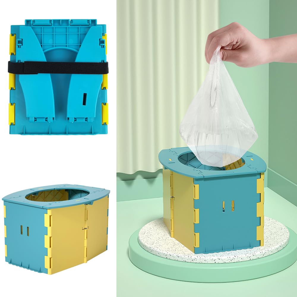 Toilette per Bambini Portatile，Vasino da viaggio per bambini Sedile WC pieghevole con 10 borse usa e getta，Allenamento vasino per Interni ed Esterni