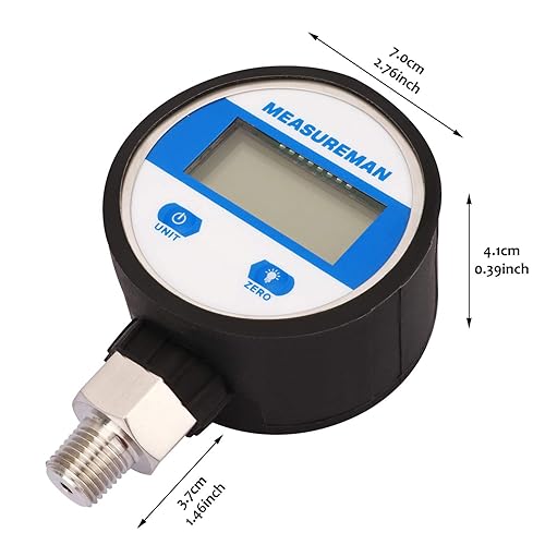 Miniatura 8 de MEASUREMAN Dial de 2-12", medidor de vacío industrial digital con montaje inferior NPT de 14", caja de acero inoxidable y conexión, 15 psi, 1%,