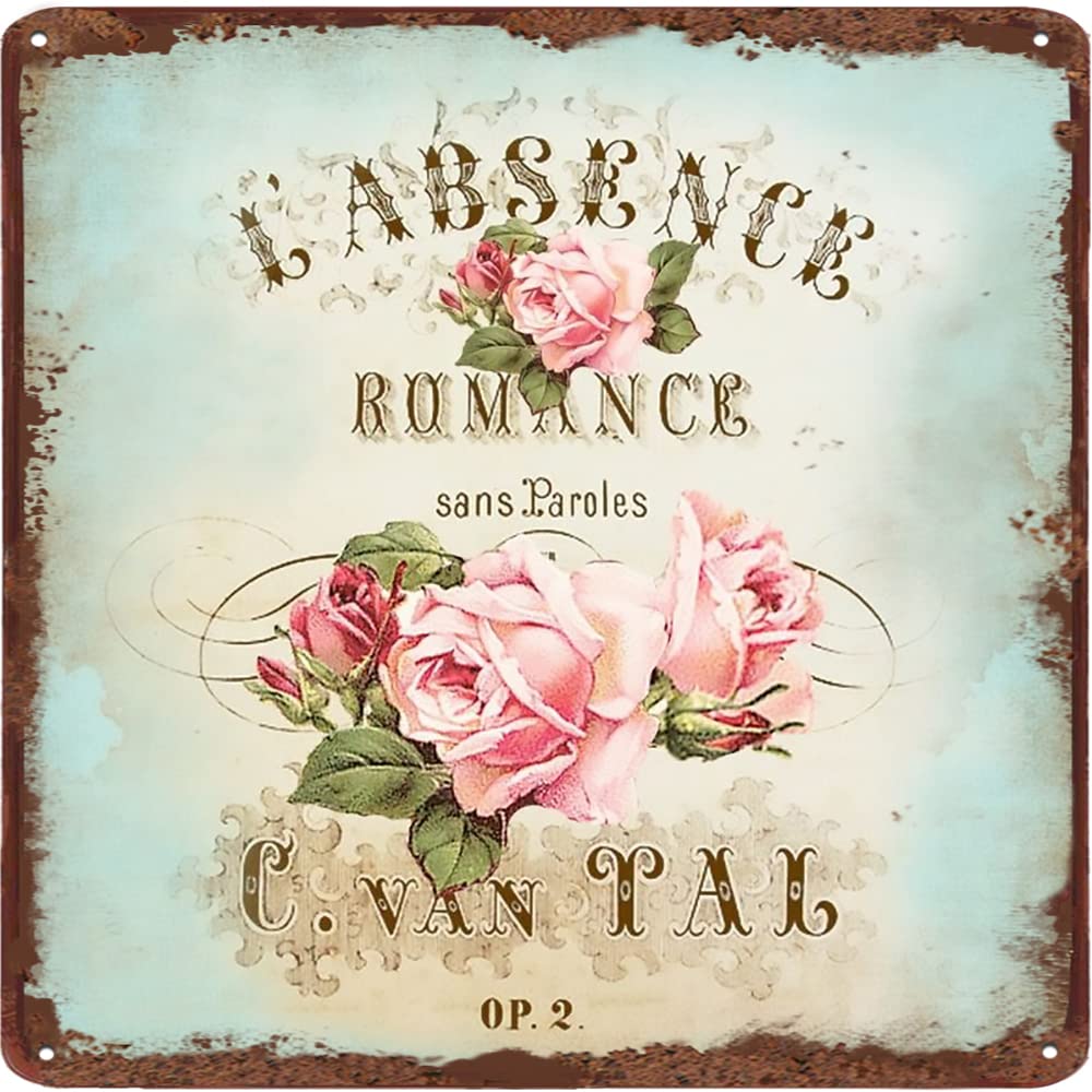 Thankful & Blessed Rose Metal Tin Sign Floral Vintage Tin Sign Wall Hanging Decoration Holiday Birthday Valentine's Christmas Wall & Tabletop Decor Plaque Sign Home Porch Decorations Cf-07 12X12 Inch
