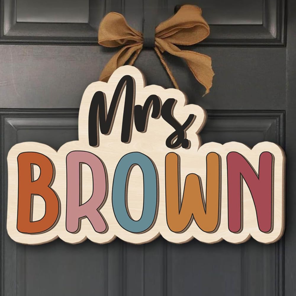 Personalized 2-Layers Teacher Name Signs for Classroom Door, Custom Teacher Name Signs for Classroom, Wooden Teacher Name Hanging Plaque, Personalized Teacher Gifts Back To School Sign Decoration