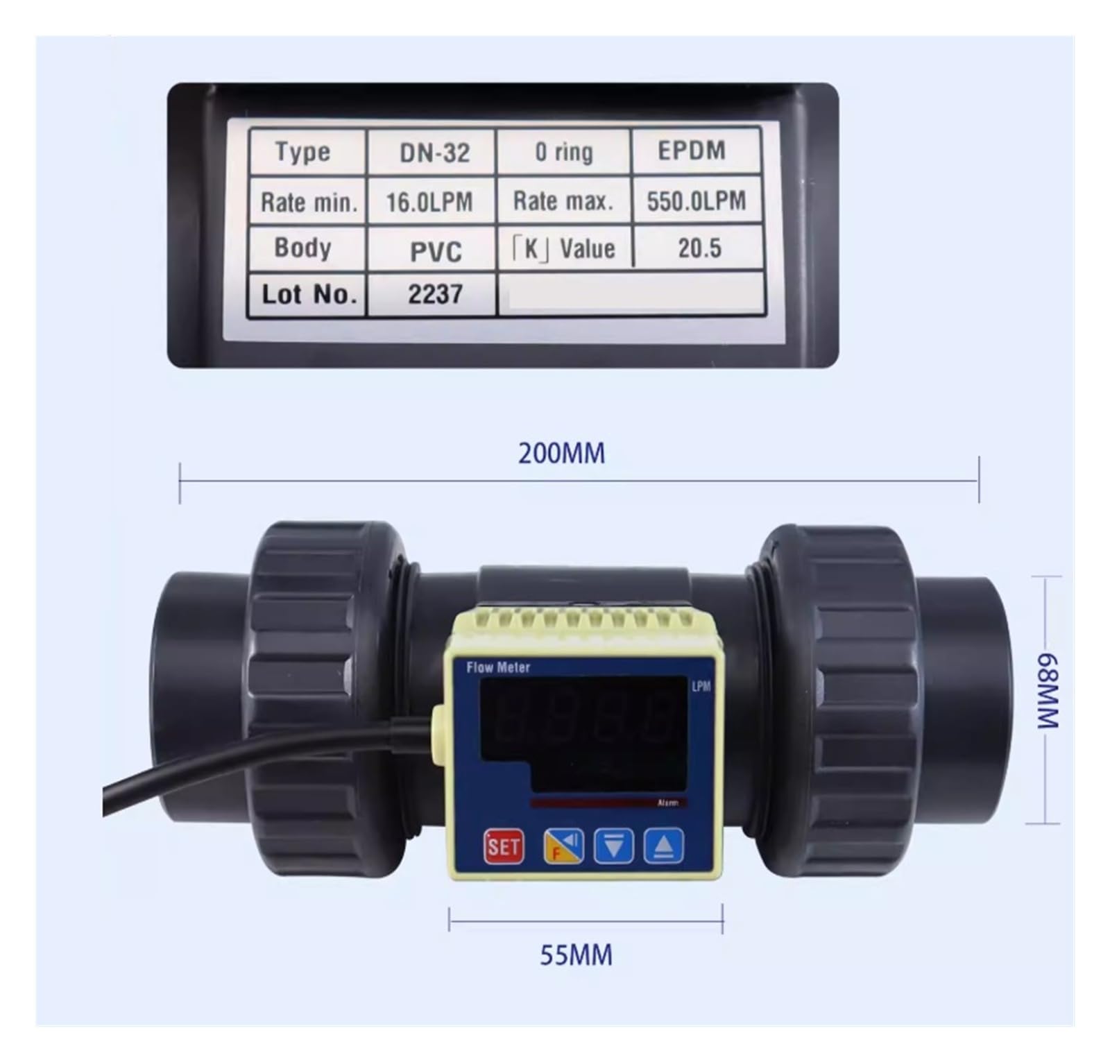 Medidor de flujo rotámetro digital ATS-32-PVC-DIN-EPDM Rotámetro con pantalla LCD Original