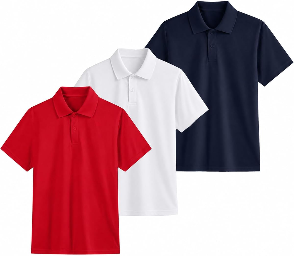 Paquete de 3 polos de secado rápido para niños, camisas de uniforme activas de malla para niños de 5 a 16 años