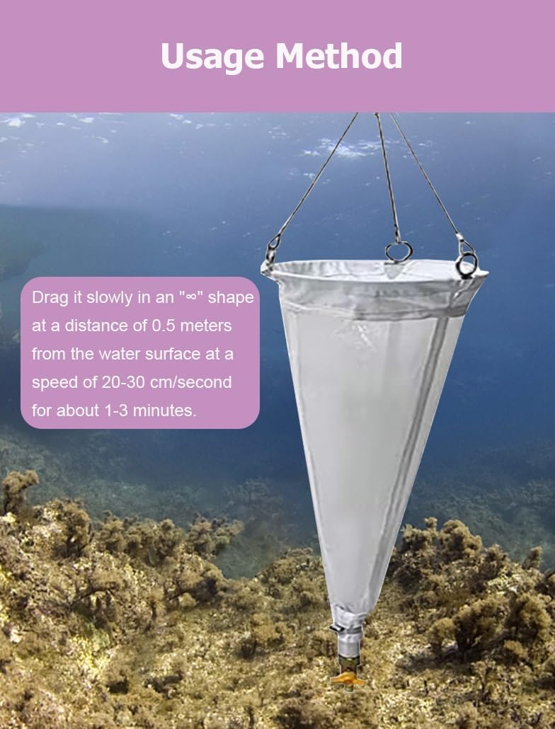 Plankton Sampling Net for Zooplankton & Protozoa - 16.4ft (5m) Rope, 125 Mesh - Ideal for Ocean, Lake & Reservoir Water Testing, Durable Plankton Nets for Research & Education