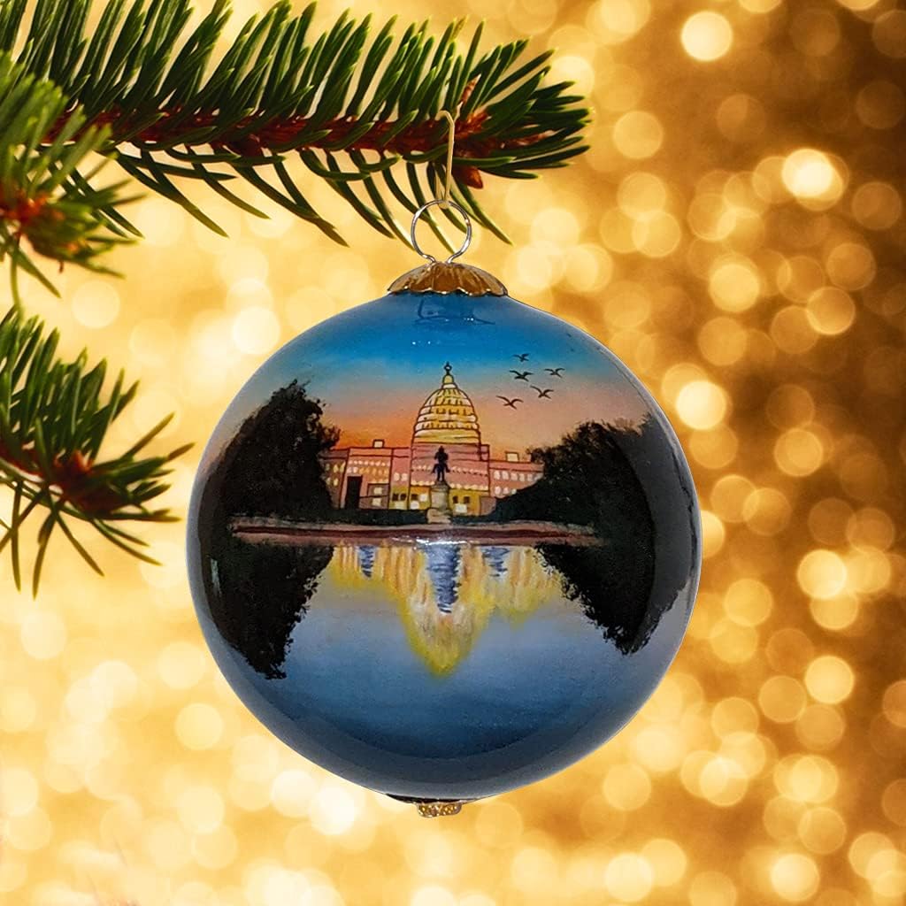 Washington DC at Sunset Christmas Ornament Hand Painted from Inside with Decorative Gift Box - Image 12