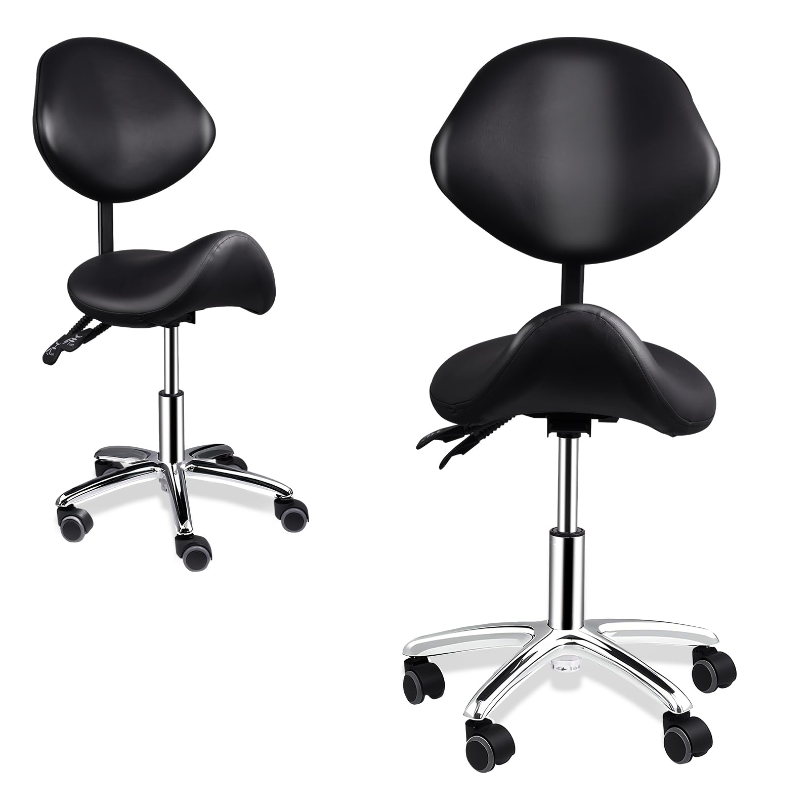 Genérico Taburete Tipo Silla De Montar con Respaldo, Taburete con Ruedas, Taburetes Giratorio con Ruedas, Ta-burete De Trabajo De Altura Ajustable, Taburetes De Cocina, Spas Y Clínicas, 93-105 Cm