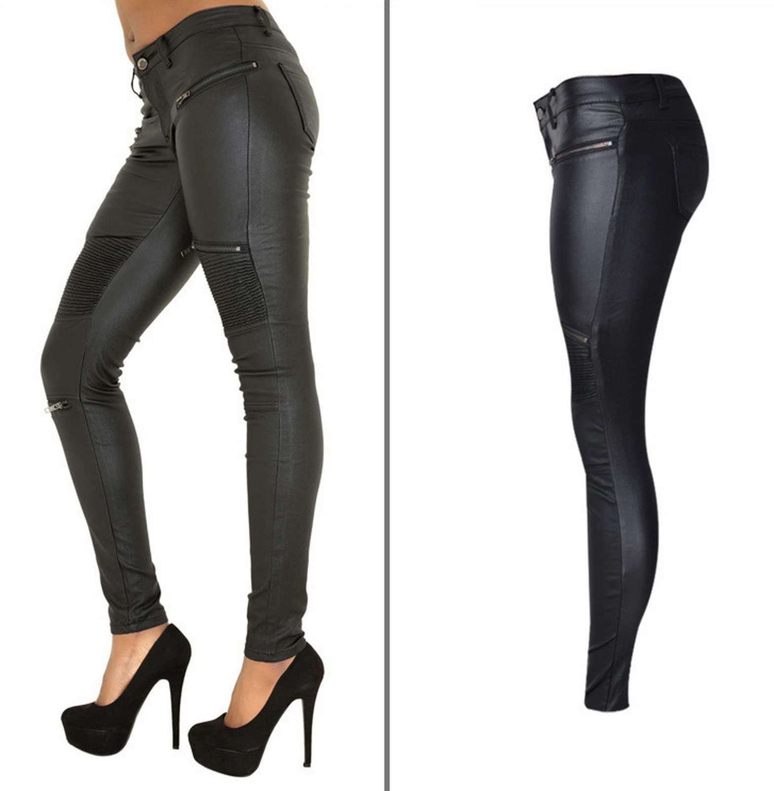 Faringoto Damen Pu Slim Pants Kunstleder Stretch Skinny Jeans Bleistifthose Bikerhose