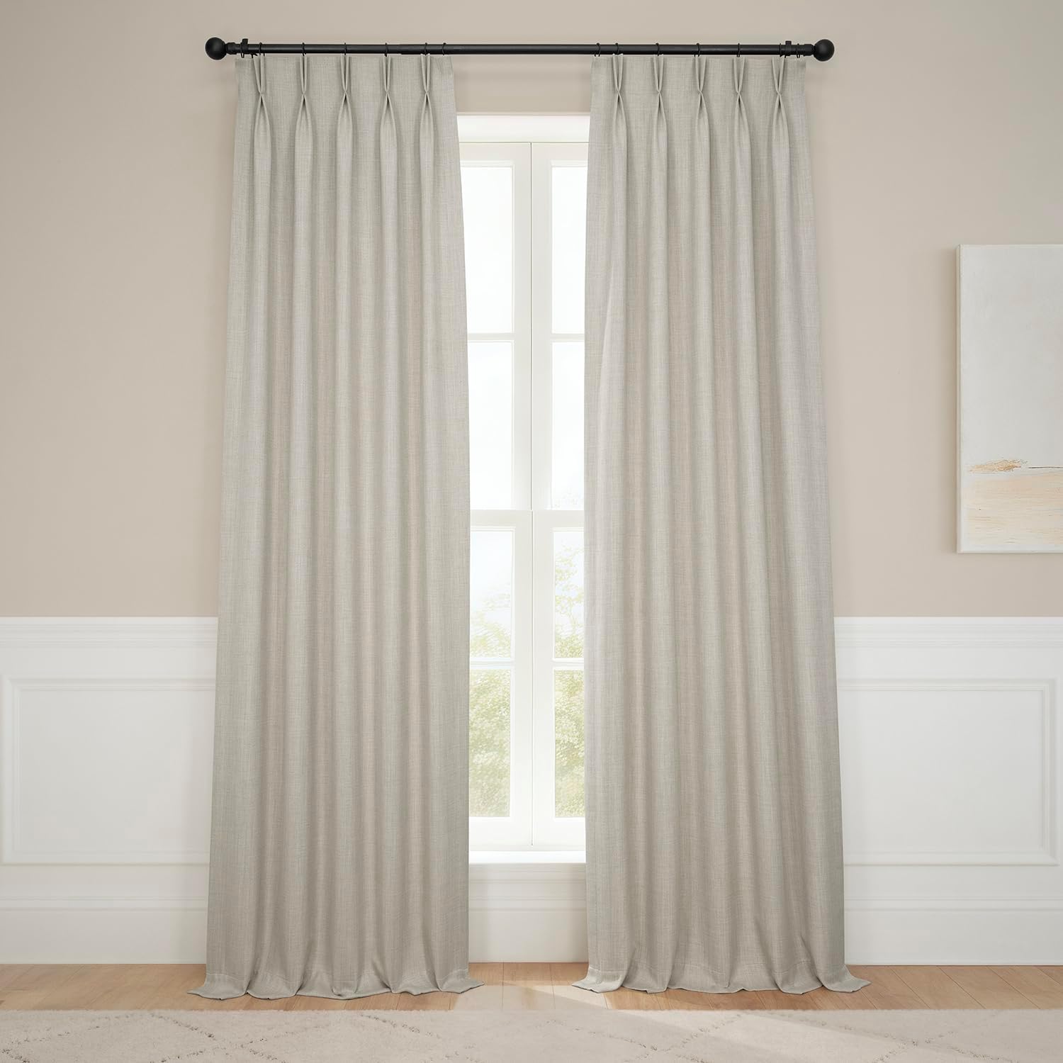 HPD Half Price Drapes Faux Linen Room Darkening Curtains for Bedroom 96 Inches Long (1 Panel) - Pinch Pleated Curtains & Drapes for Living Room and Windows - 25W x 96L, Thatched Tan