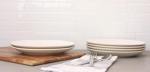 Miniatura 2 de 10 Strawberry Street Juego de 6 platos llanos de dos tonos Coupe de 10.5 pulgadas, color bronceado/blanco