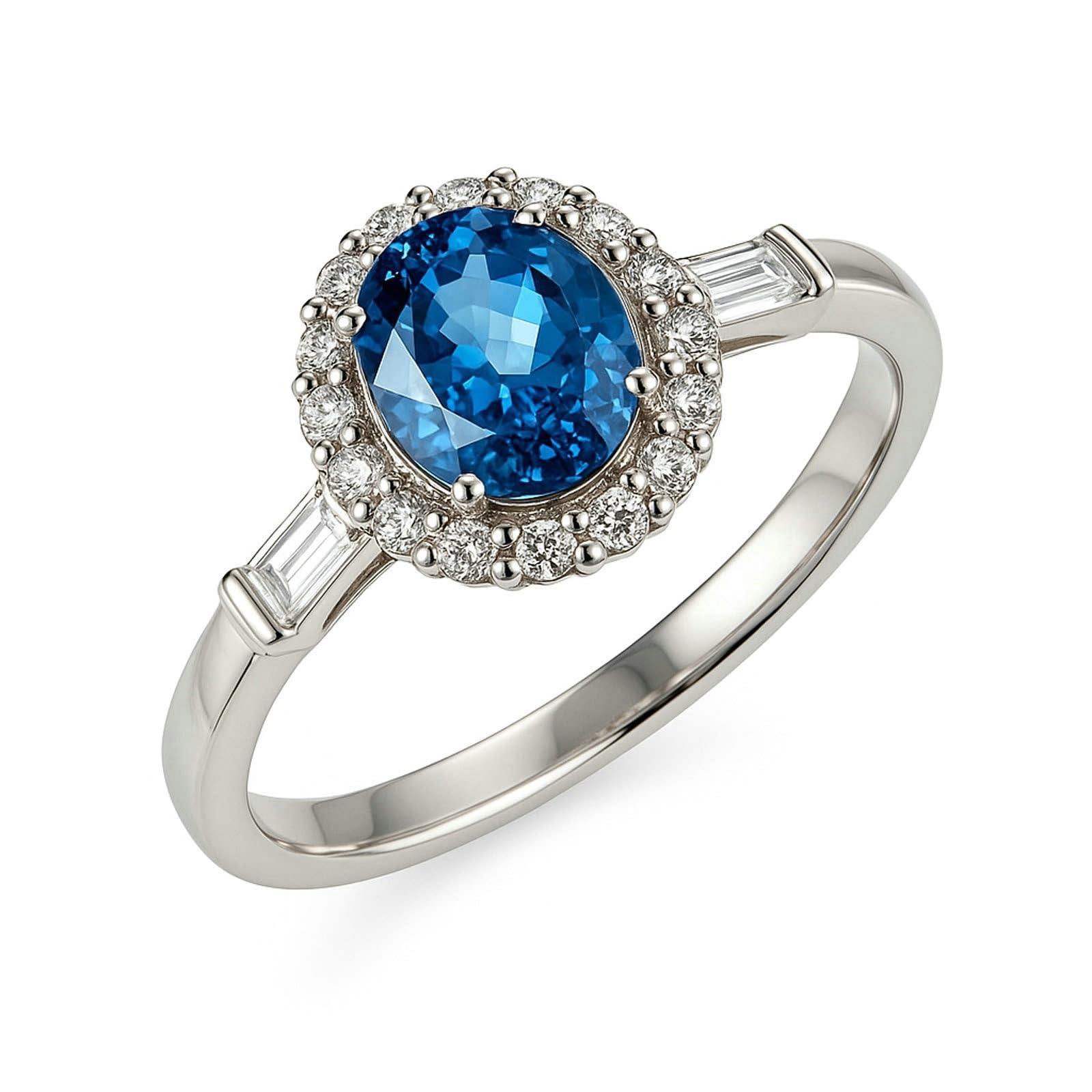 KnSam Anillo de compromiso de oro real Au 375/585/750, oro blanco, anillo de boda con topacio azul, corte ovalado, oro blanco 9 K/14 K/18 K, moissanita, talla 47-65
