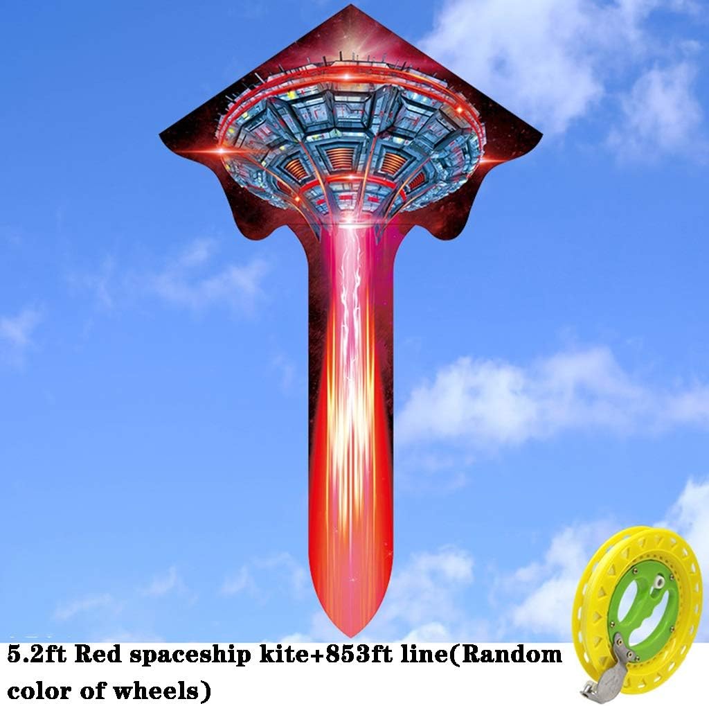 Flyer Kite Outdoor Large Creative Spaceship Kite Park Beach Adult Entertainment Aerial Game Tool Breeze Easy to Fly (Color: Red Size: 5.2ft+1312ft line) (Red 5.2ft+853ft line)