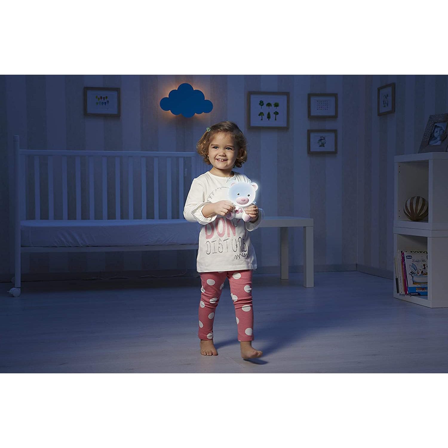 Chicco - Veilleuse et Lampe de Nuit, Ours Portable avec Musique Classique et Sons Apaisants, Évolutive, Rose, dès la naissance.