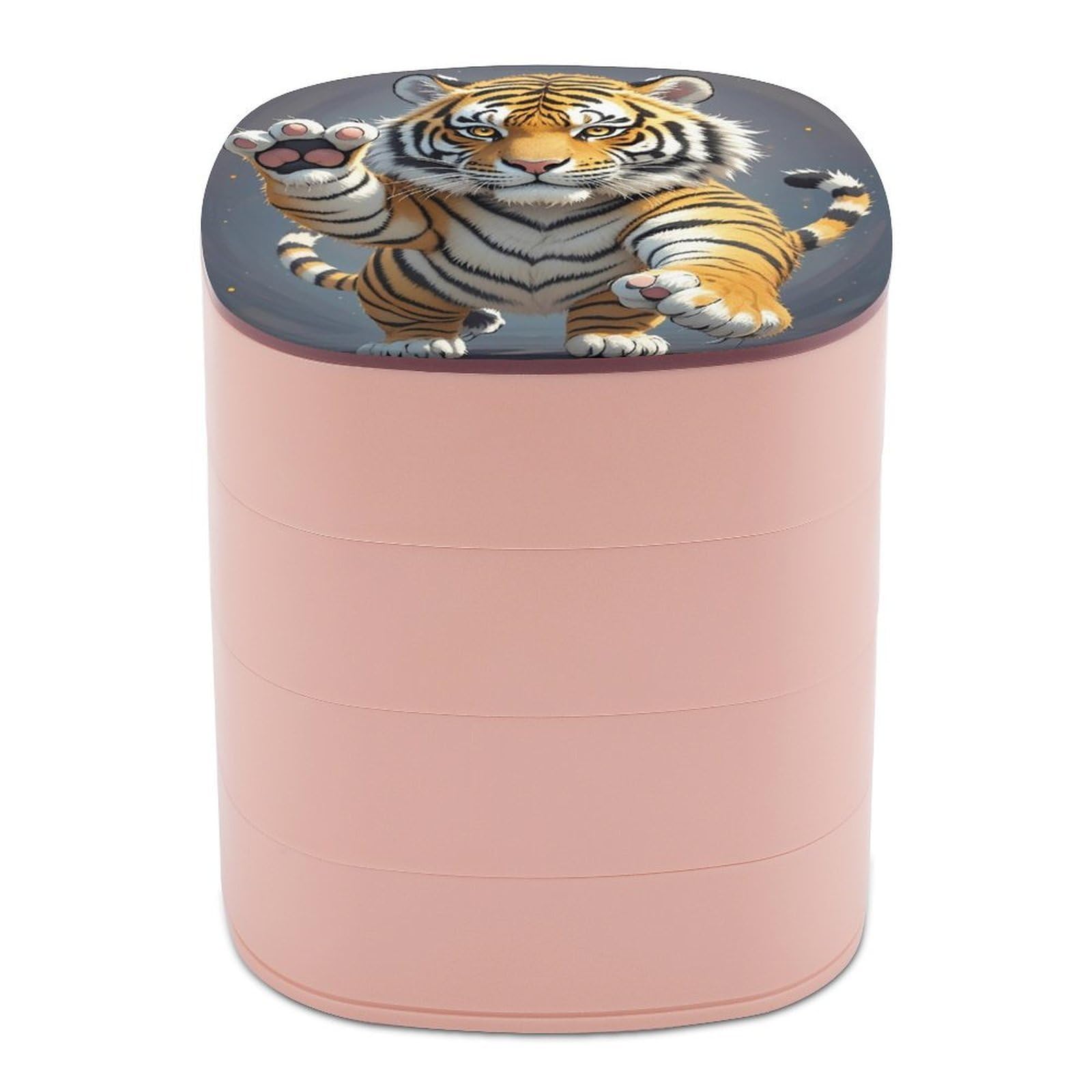 LZQPOEAS Tiger Head with Raised Paws Jewelry Box with Mirror 4-Layer Rotating Travel Jewelry Case Small Jewelry Organizer Portable Jewelry Storage Box Rings Stud Necklaces Earring Holder for Women