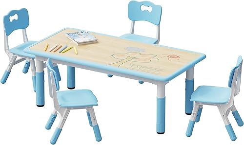 Brelley Juego de mesa y 4 sillas para niños, juego de mesa y silla para niños pequeños, escritorio de grafiti, patas antideslizantes, máximo 300