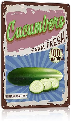 Letreros de metal de pepino vegetal vintage para decoración de pared para cocina, jardín, granja fresca